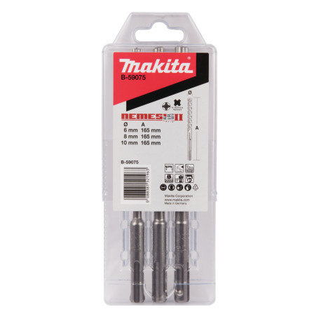 MAKITA B-59075 sada vrtáků SDS-Plus čtyřbřité Nemesis II, 3 ks v plastové krabičce