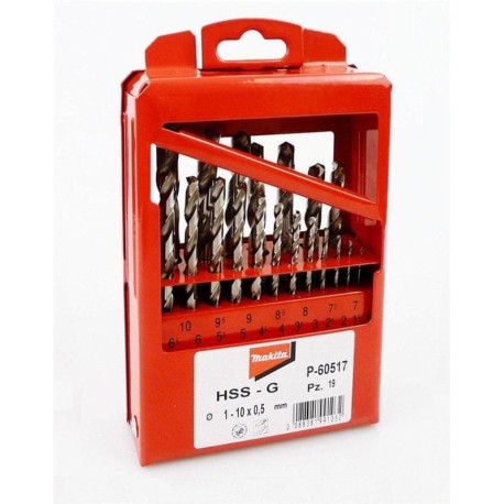 MAKITA P-60517 sada vrtáků s válcovou stopkou do kovu HSS-G 19 ks v kovové krabičce
