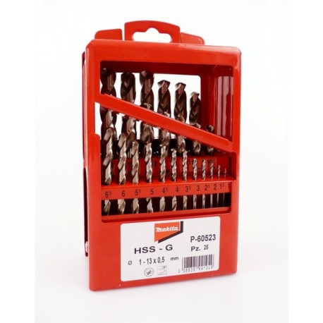 MAKITA P-60523 sada vrtáků s válcovou stopkou do kovu HSS-G 25 ks v kovové krabičce