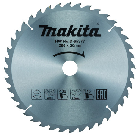 MAKITA D-65377 kotouč pilový dřevo TCT 260x2.6x30mm 40Z-newD-77322