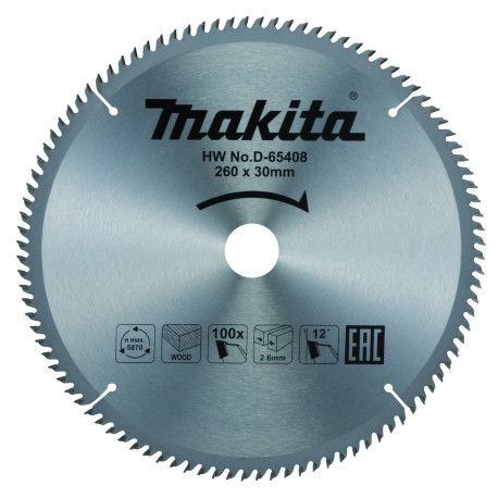 MAKITA D-65408 kotouč pilový dřevo TCT 260x2.6x30mm 100Z STOP