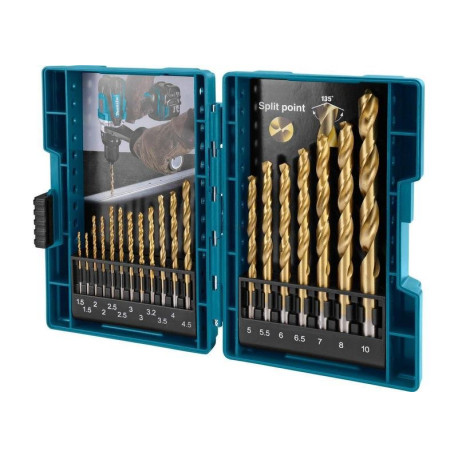 MAKITA D-67527 sada vrtáků s válcovou stopkou do kovu HSS-TiN 19 ks v plastové krabičce