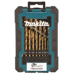 MAKITA D-72229-10 sada vrtáků s válcovou stopkou do kovu HSS-TiN 19 ks v plastové krabičce, 10 ks bal