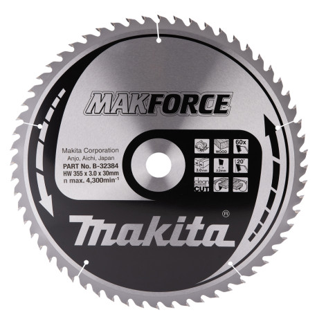 MAKITA B-32384 kotouč pilový dřevo MAKFORCE 355x3x30mm 60Z - old B-08545