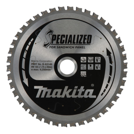 MAKITA B-63149 kotouč pilový sendvičové panely SPECIALIZED 165x1.75x20mm 42Z - old B-63133