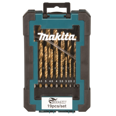 MAKITA D-72229-10 sada vrtáků s válcovou stopkou do kovu HSS-TiN 19 ks v plastové krabičce, 10 ks bal STOP