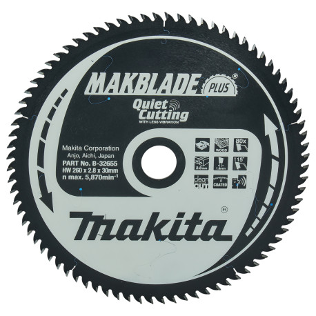 MAKITA B-32655 kotouč pilový dřevo MAKBLADEplus 260x2.8x30mm 80Z - old B-08844 STOP