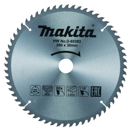 MAKITA D-65383 kotouč pilový dřevo TCT 260x2.6x30mm 60Z STOP