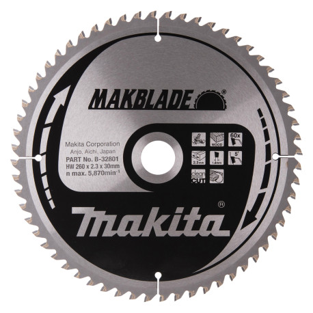 MAKITA B-32801 kotouč pilový dřevo MAKBLADE 260x2.3x30mm 60Z - old B-09020