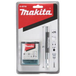 MAKITA B-48789 sada bitů 1/4\" 26 ks s n&aacute;stavcem 120 mm v blistru STOP